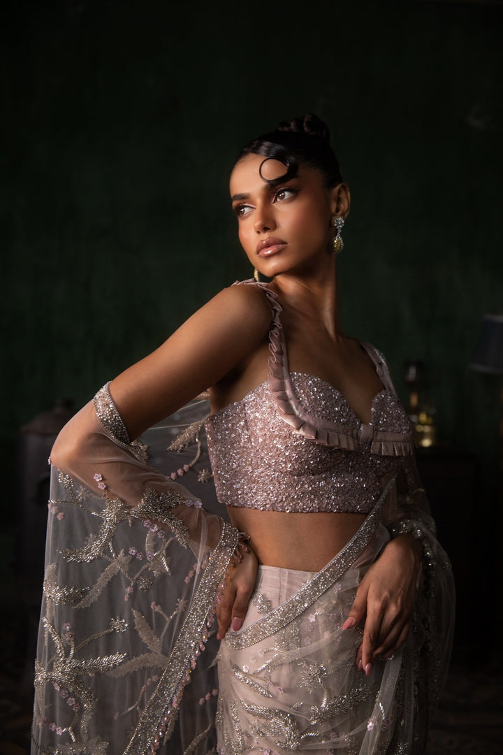 Stone Pre-stitched Saree With Sequinned Blouse