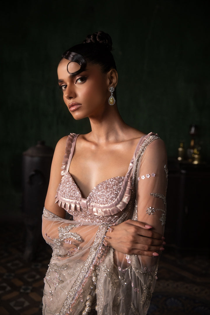 Stone Pre-stitched Saree With Sequinned Blouse