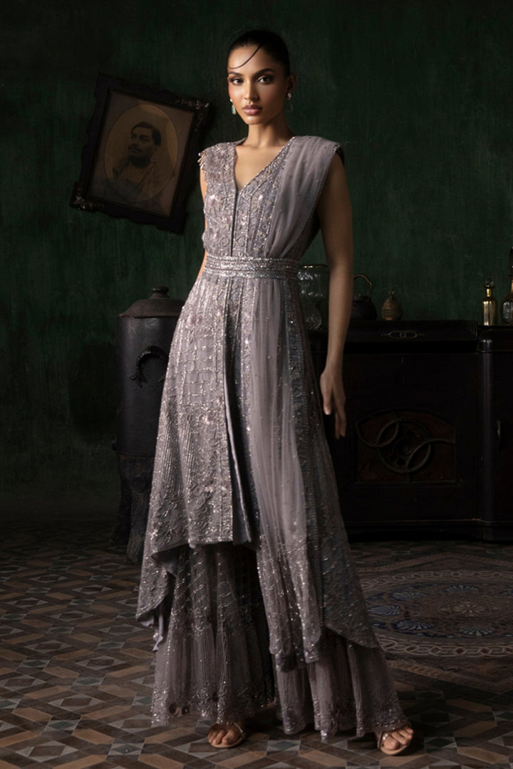 Mauve Sharara Set With Asymetrical Hemline