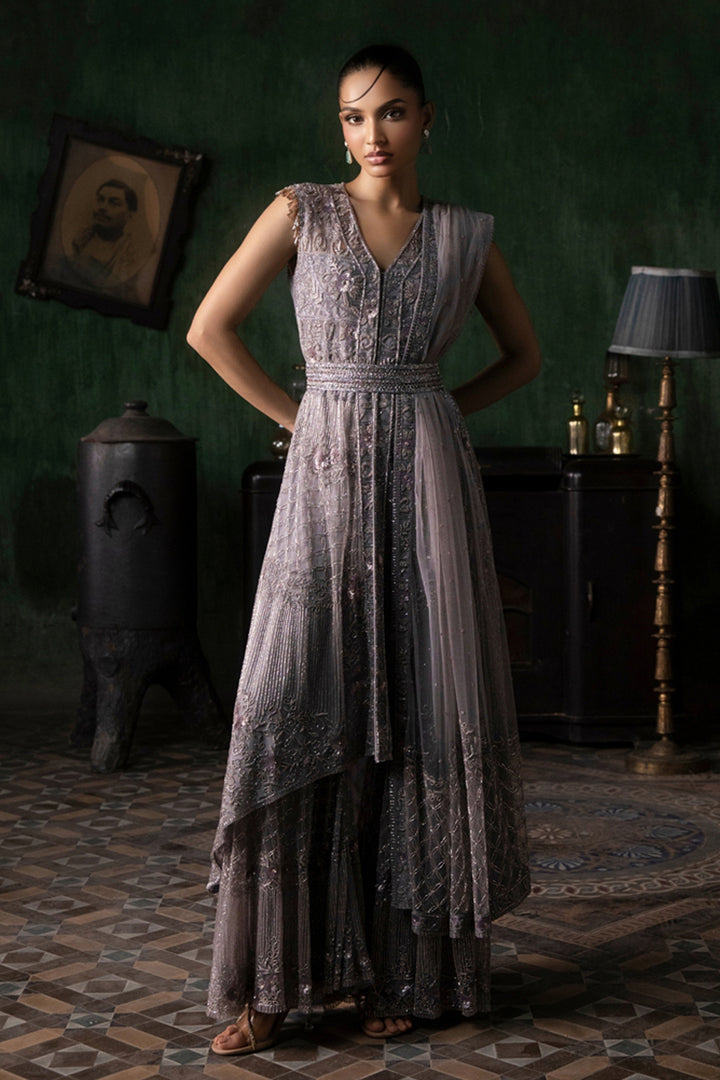 Mauve Sharara Set With Asymetrical Hemline