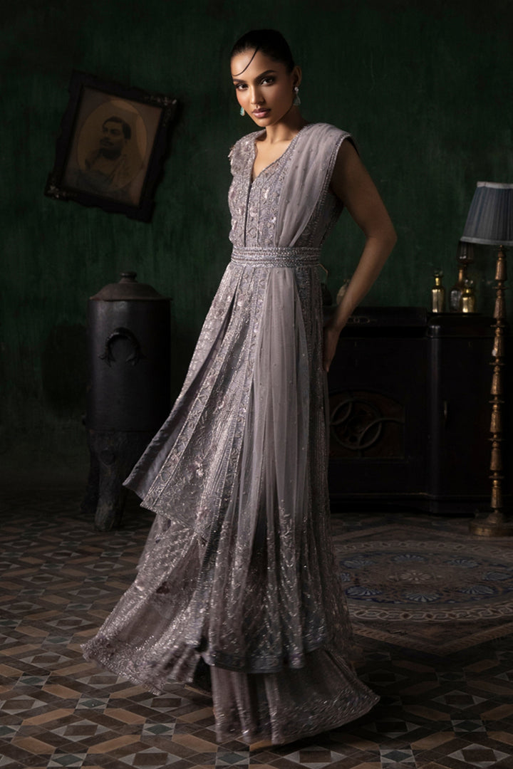 Mauve Sharara Set With Asymetrical Hemline
