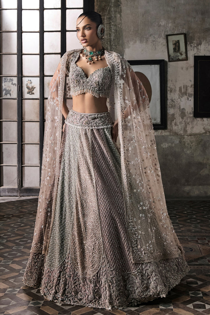 Multicolor Lehenga With Hand Embroidered Blouse And Tulle Veil