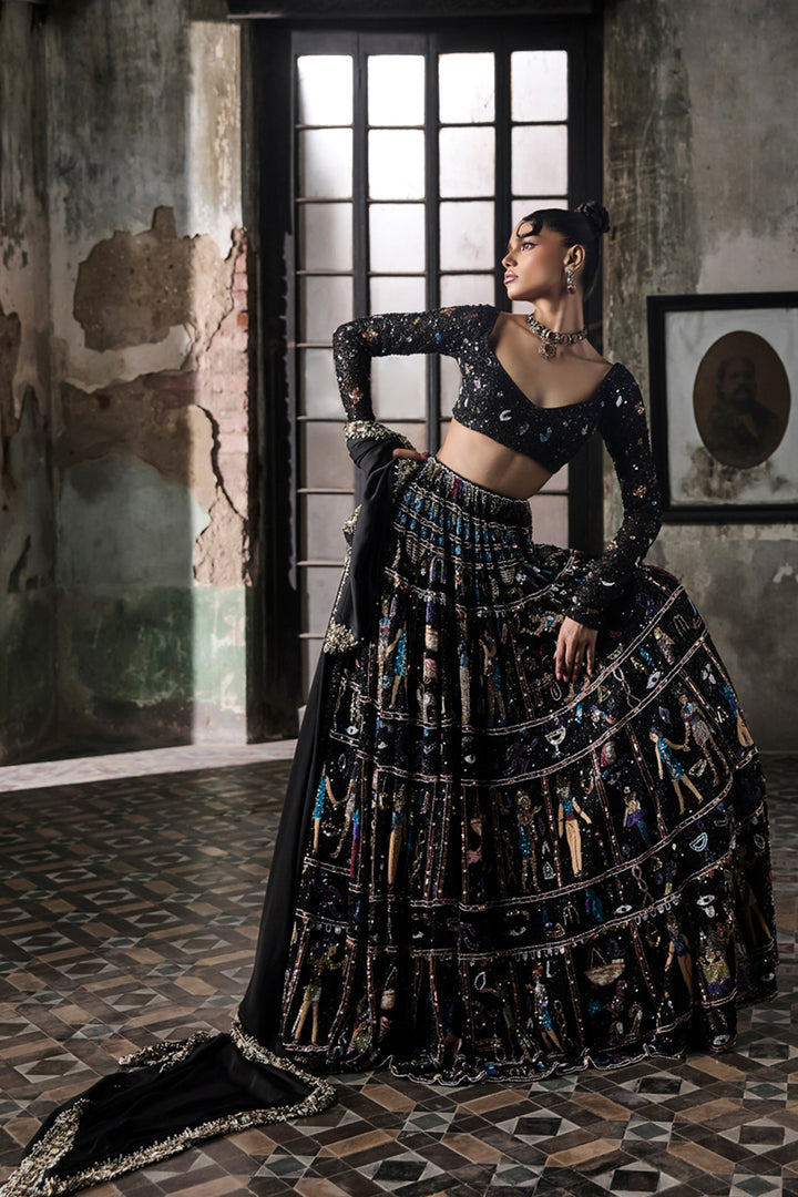 Black Georgette Lehenga Set With Egyptian Motifs
