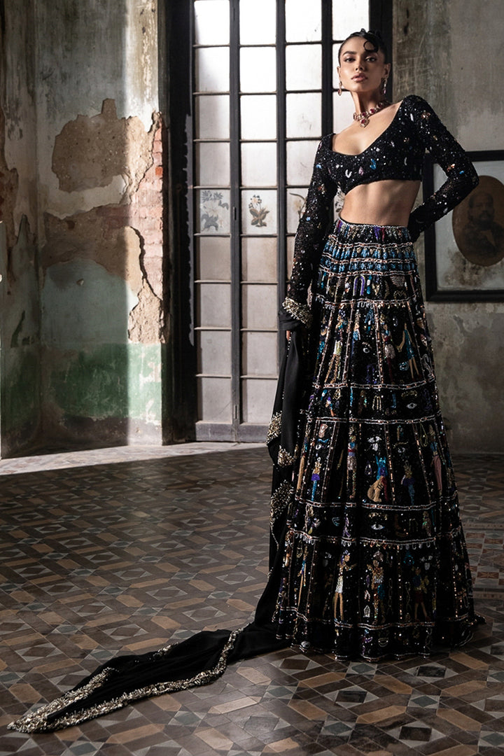 Black Georgette Lehenga Set With Egyptian Motifs