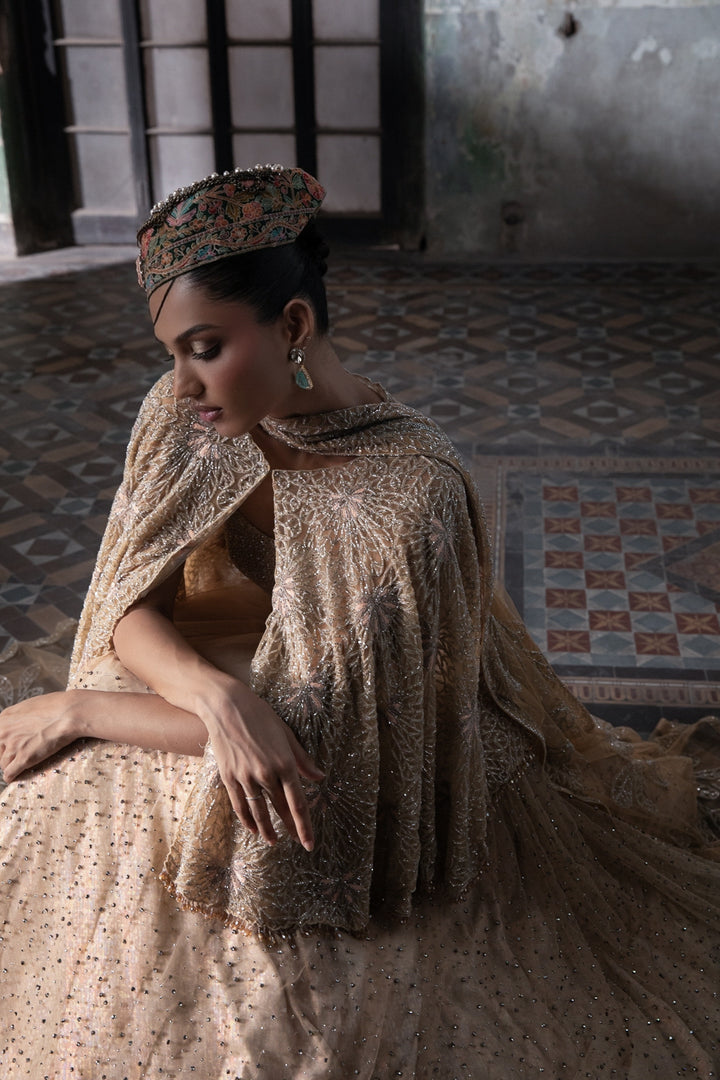 Light Peach Lehenga Set With Cape