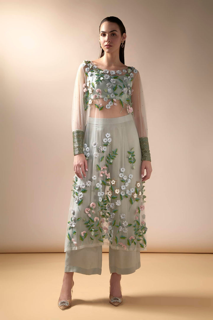Blossom Tunic Set With Cropped Pants And Bralet (Mint)