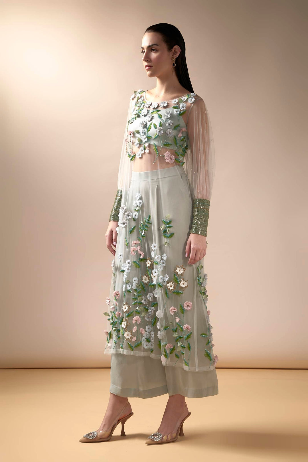 Blossom Tunic Set With Cropped Pants And Bralet (Mint)