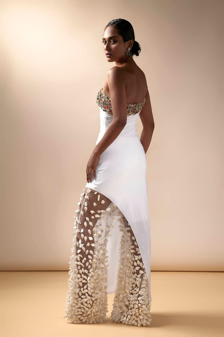 White Jersey Slit Top With Petal Pants