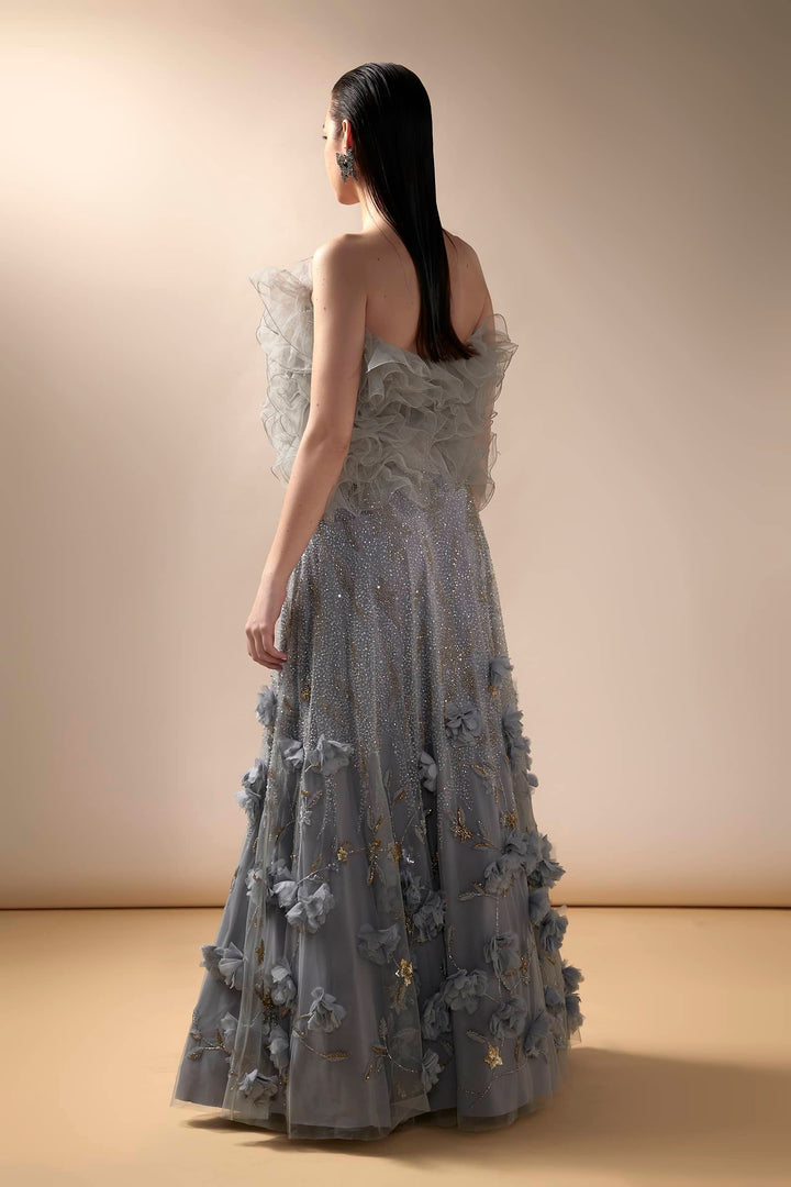 Grey Natasha Lehenga With Ruffled Poof Top