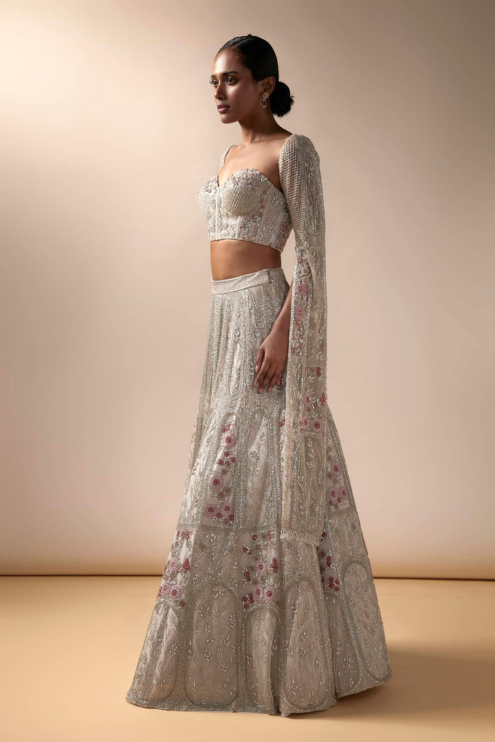 Grey Bagh Lehenga With Corset And Infinity Sleeves