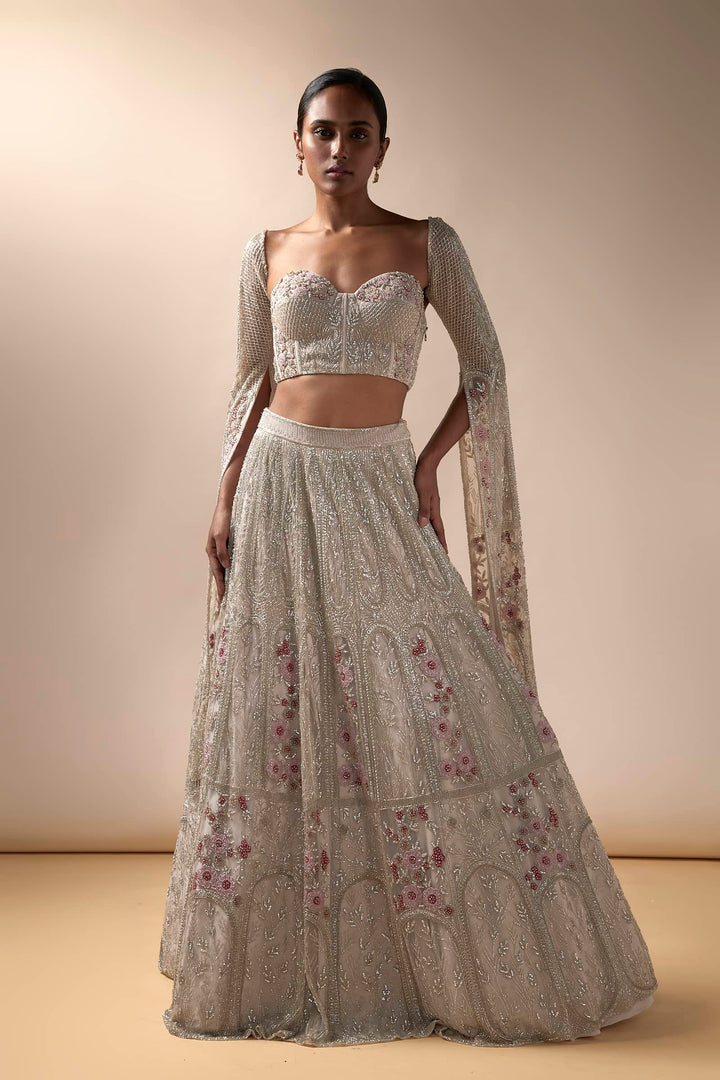 Grey Bagh Lehenga With Corset And Infinity Sleeves