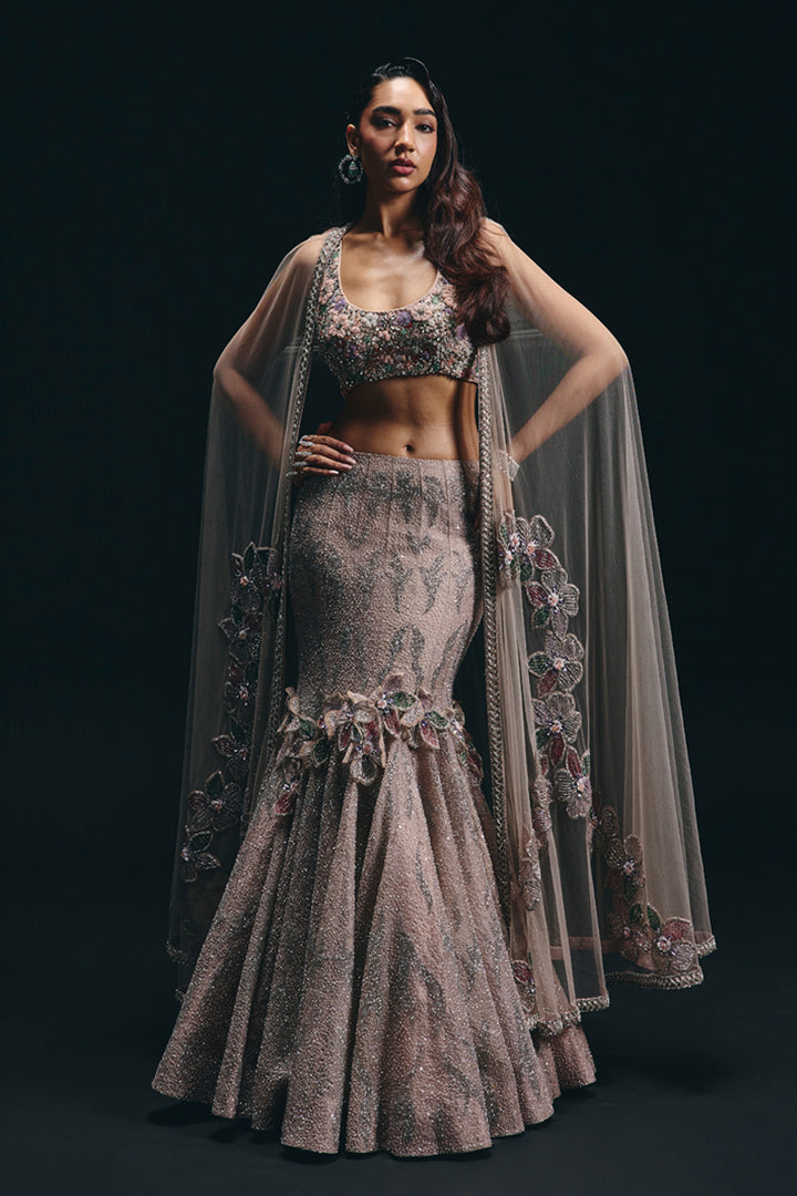 Rosa - Pink Organza Fit and Flare Lehenga Set