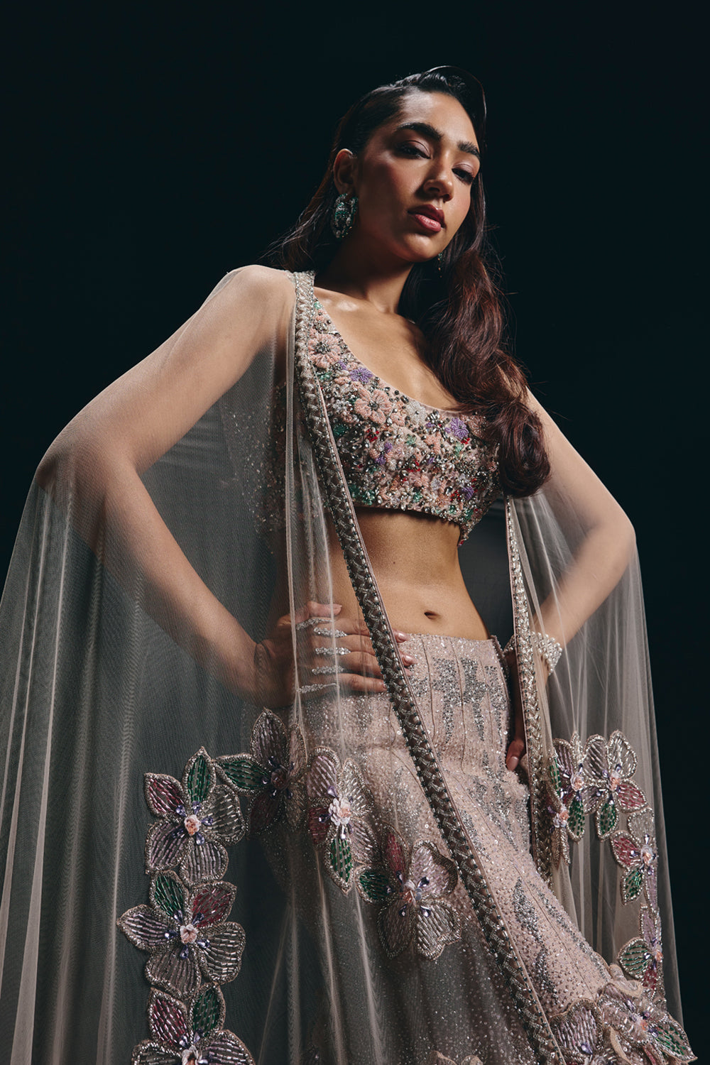 Rosa - Pink Organza Fit and Flare Lehenga Set