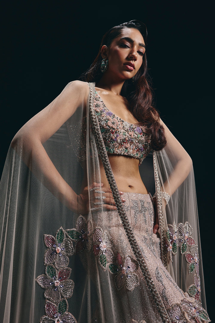 Rosa - Pink Organza Fit and Flare Lehenga Set