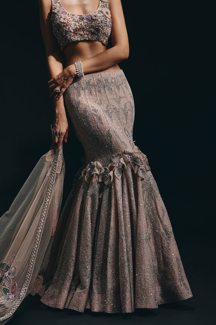 Rosa - Pink Organza Fit and Flare Lehenga Set