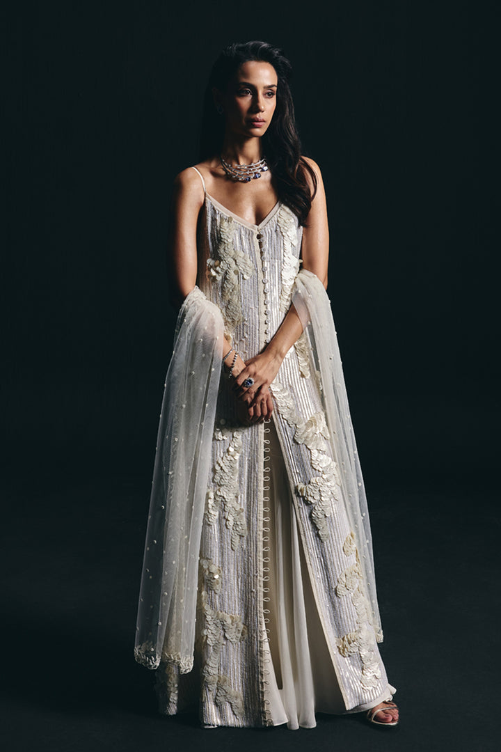 Eira- Ivory Sharara Set With Sequins Work