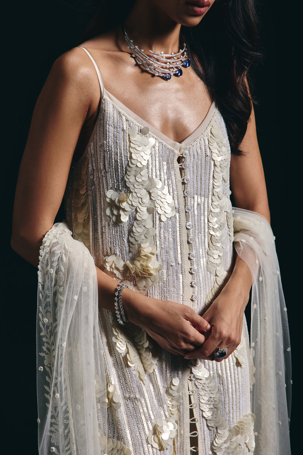 Eira- Ivory Sharara Set With Sequins Work