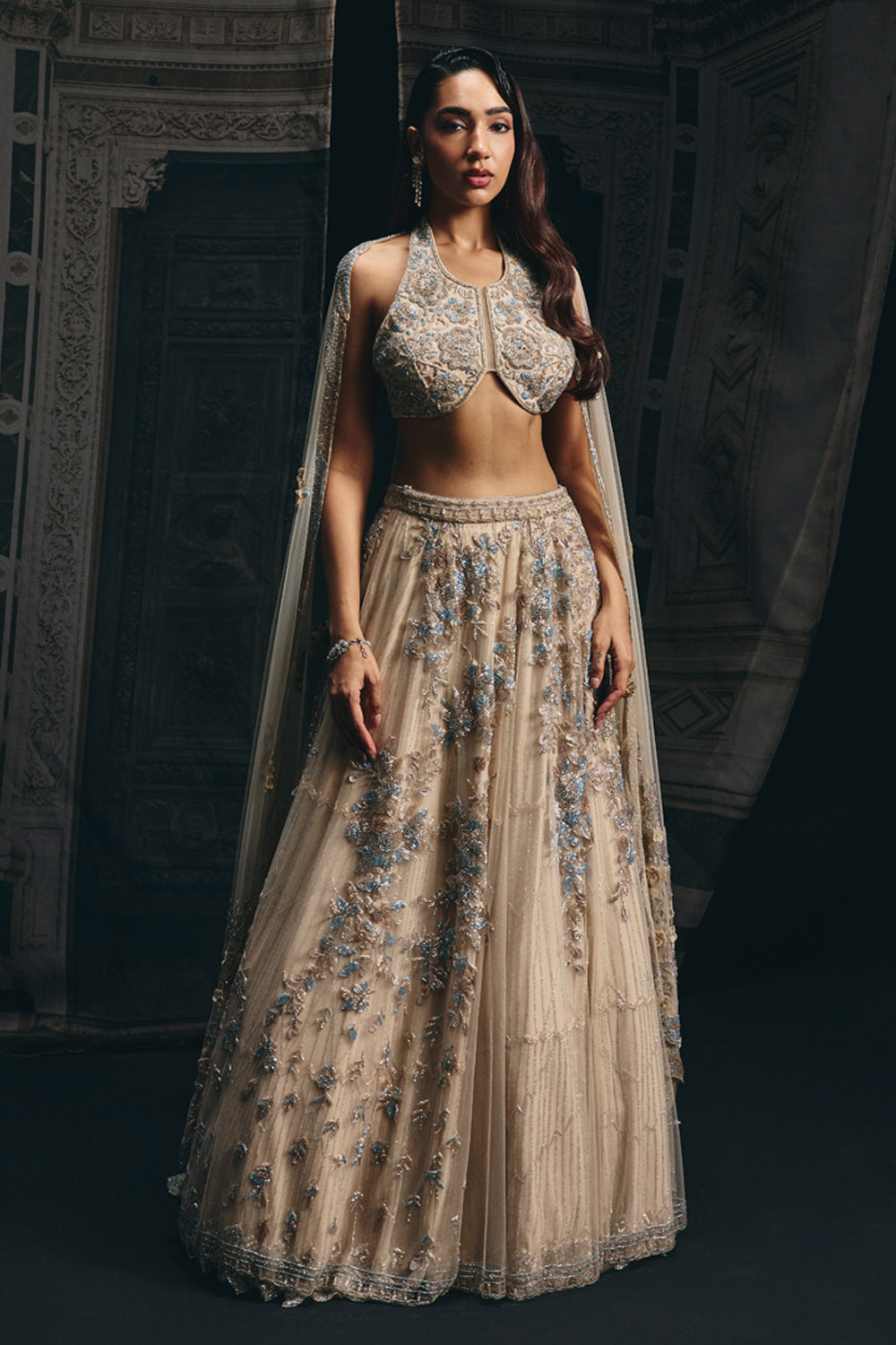 Myra - Champagne Double Layered Lehenga Set