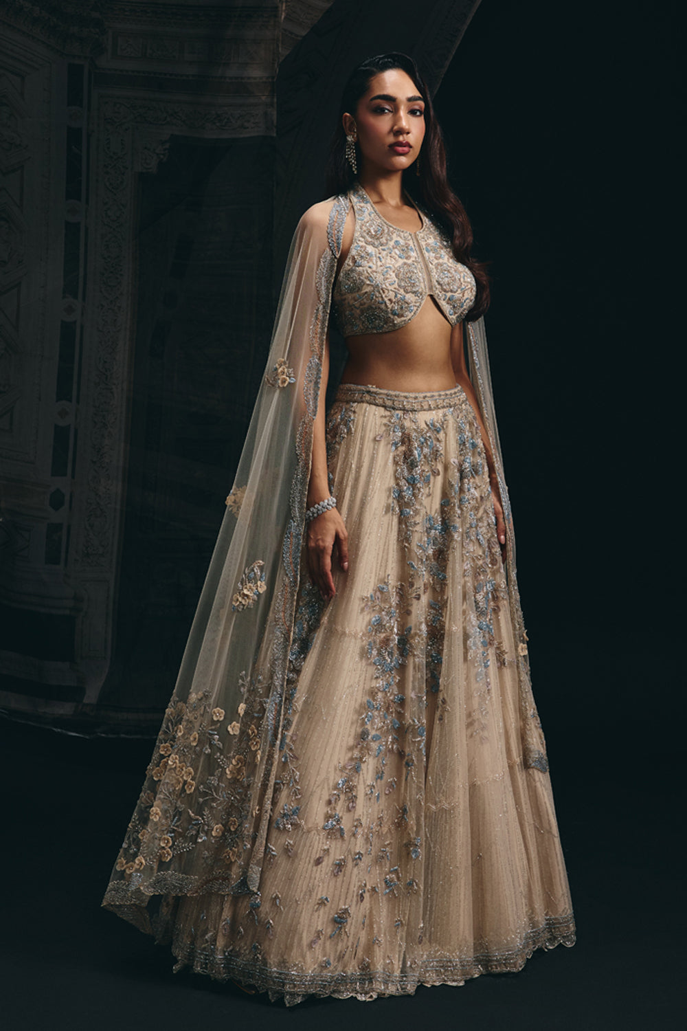 Myra - Champagne Double Layered Lehenga Set