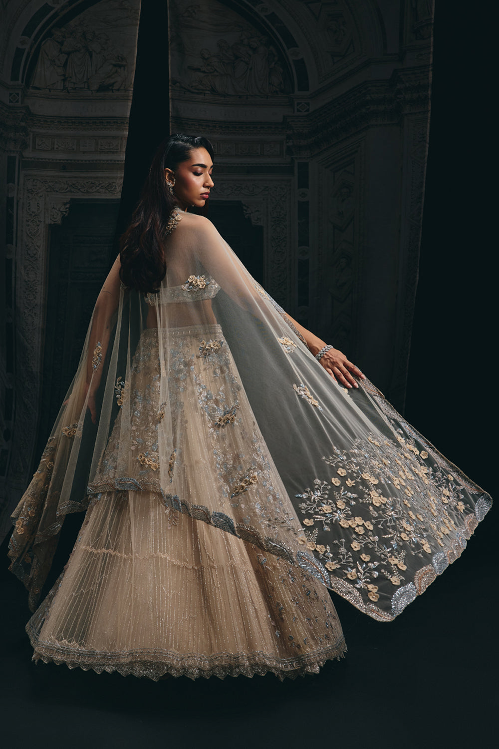 Myra - Champagne Double Layered Lehenga Set