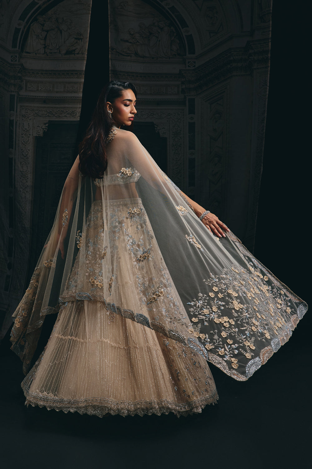 Myra - Champagne Double Layered Lehenga Set