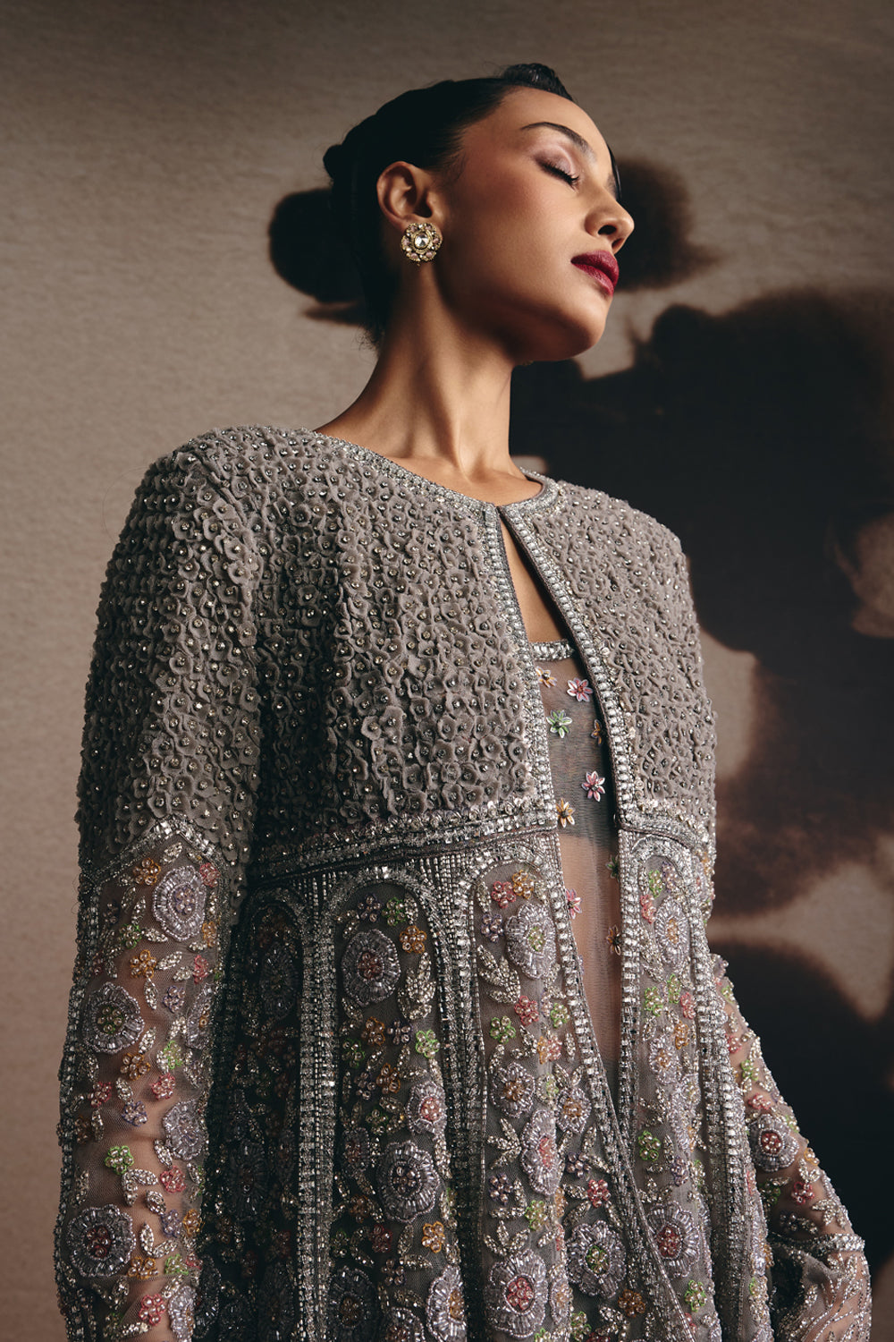 Kaia - Charcoal 3D Embellished Sharara Set