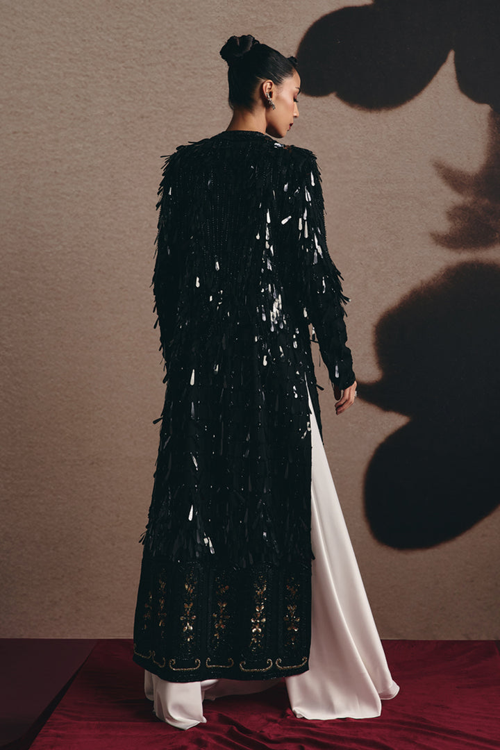 Nova - Black Tassel Jacket With Satin Pant Set