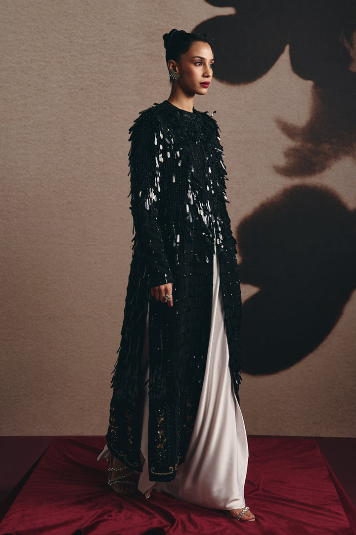 Nova - Black Tassel Jacket With Satin Pant Set