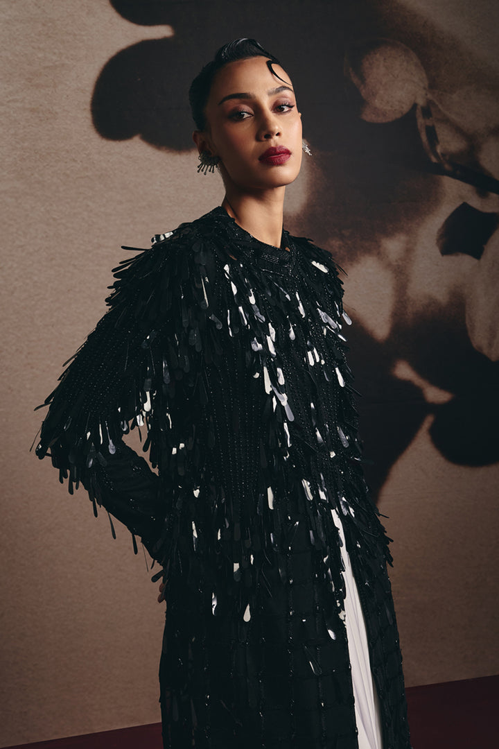 Nova - Black Tassel Jacket With Satin Pant Set