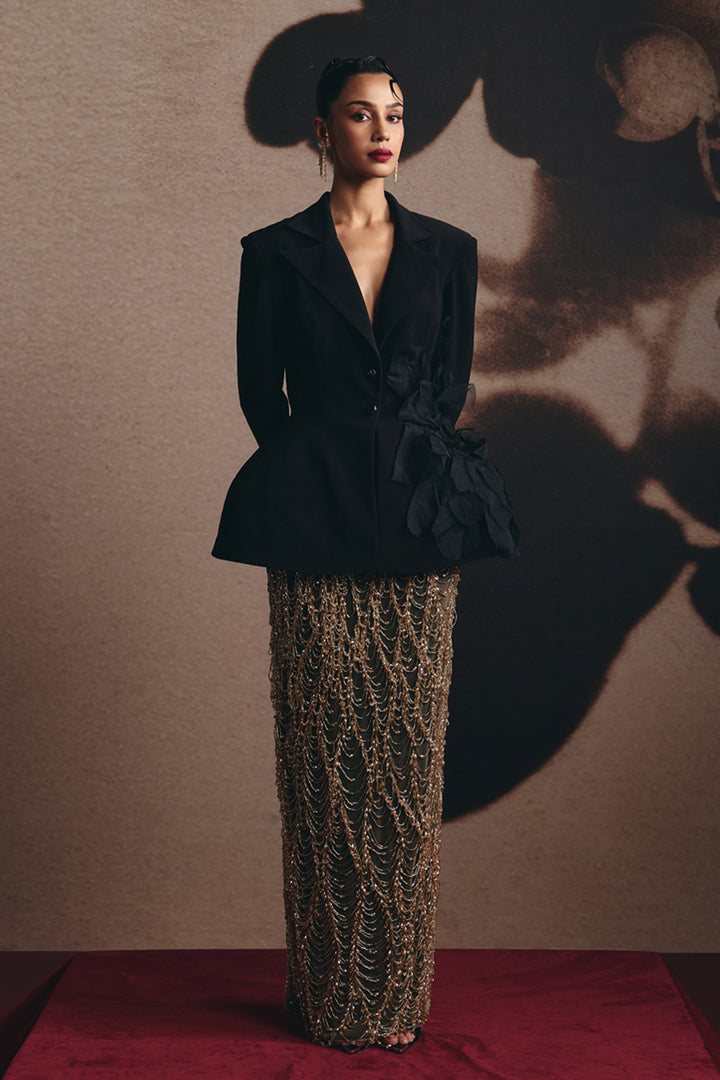 Carina - Blazer and Gilded Crystal Skirt Set