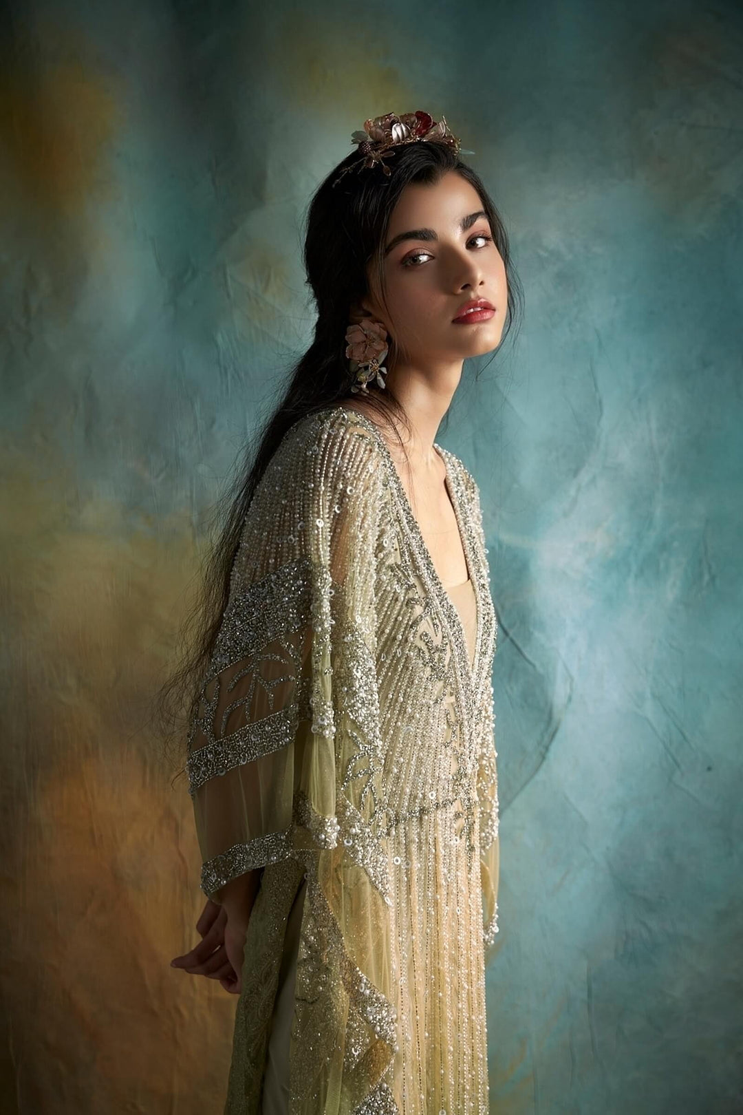 Crystal embellished Kaftan (Lime)