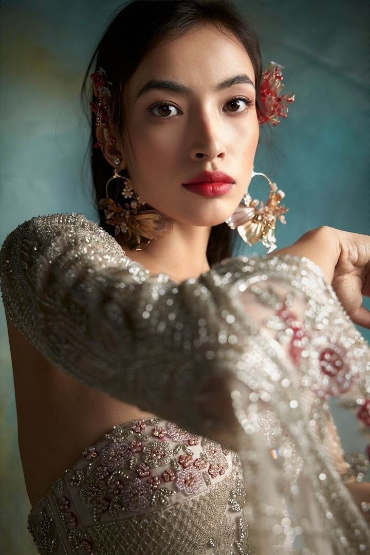 Grey Bagh Lehenga With Corset And Infinity Sleeves