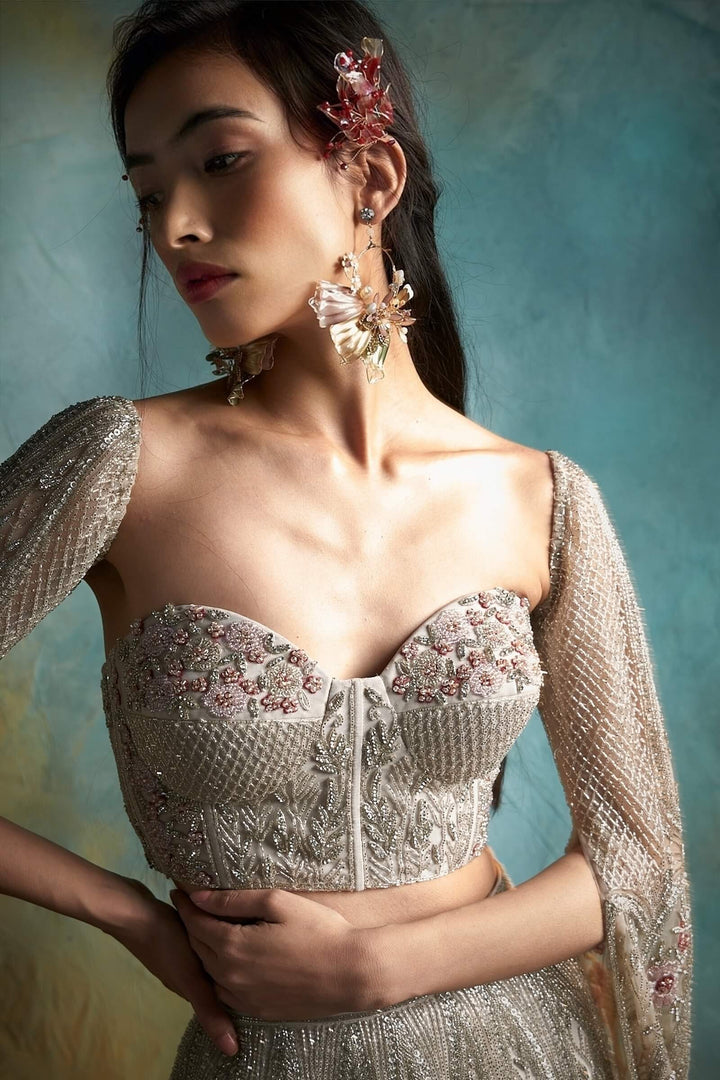 Grey Bagh Lehenga With Corset And Infinity Sleeves