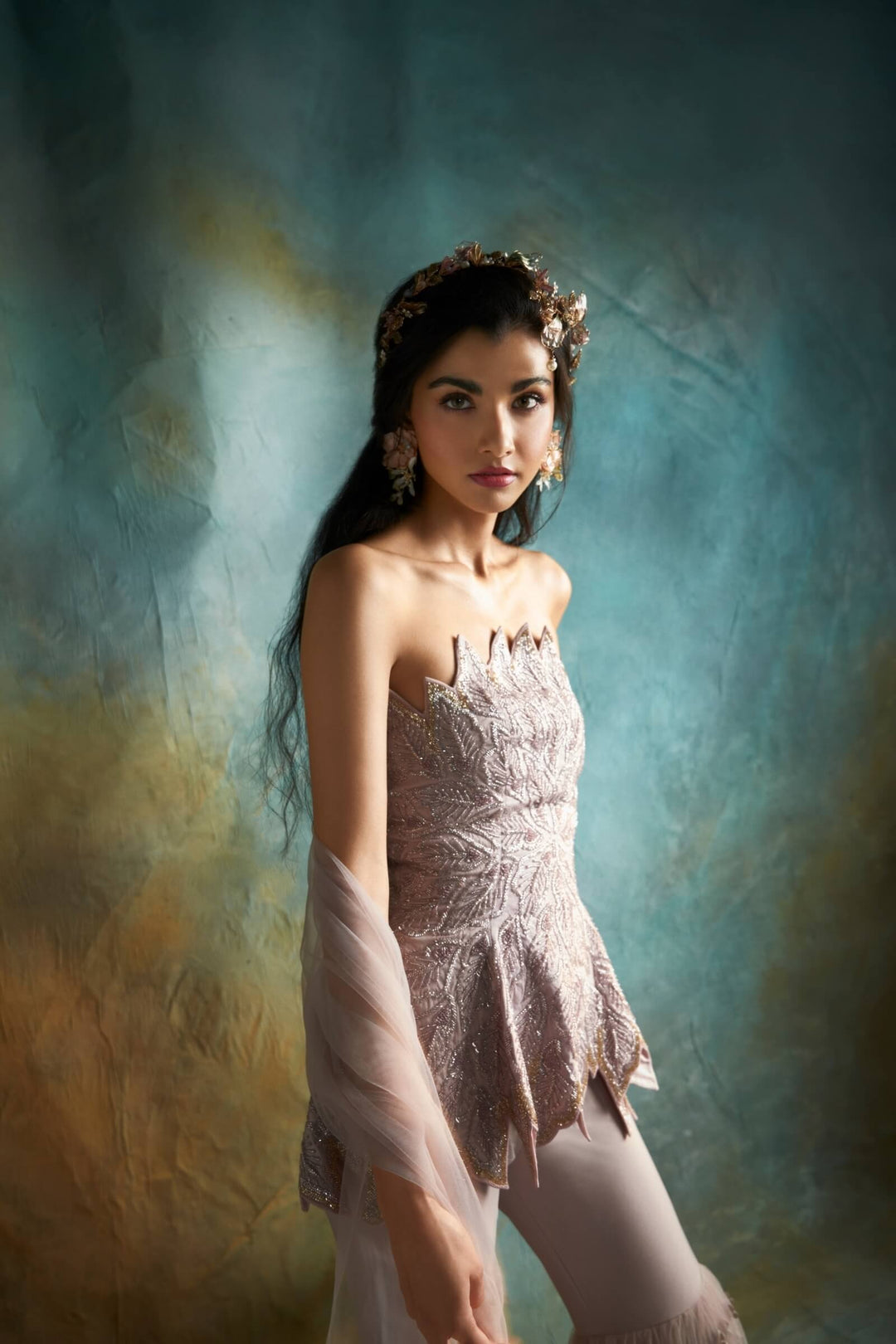 Pink Embroidered Peplum And Sharara Set