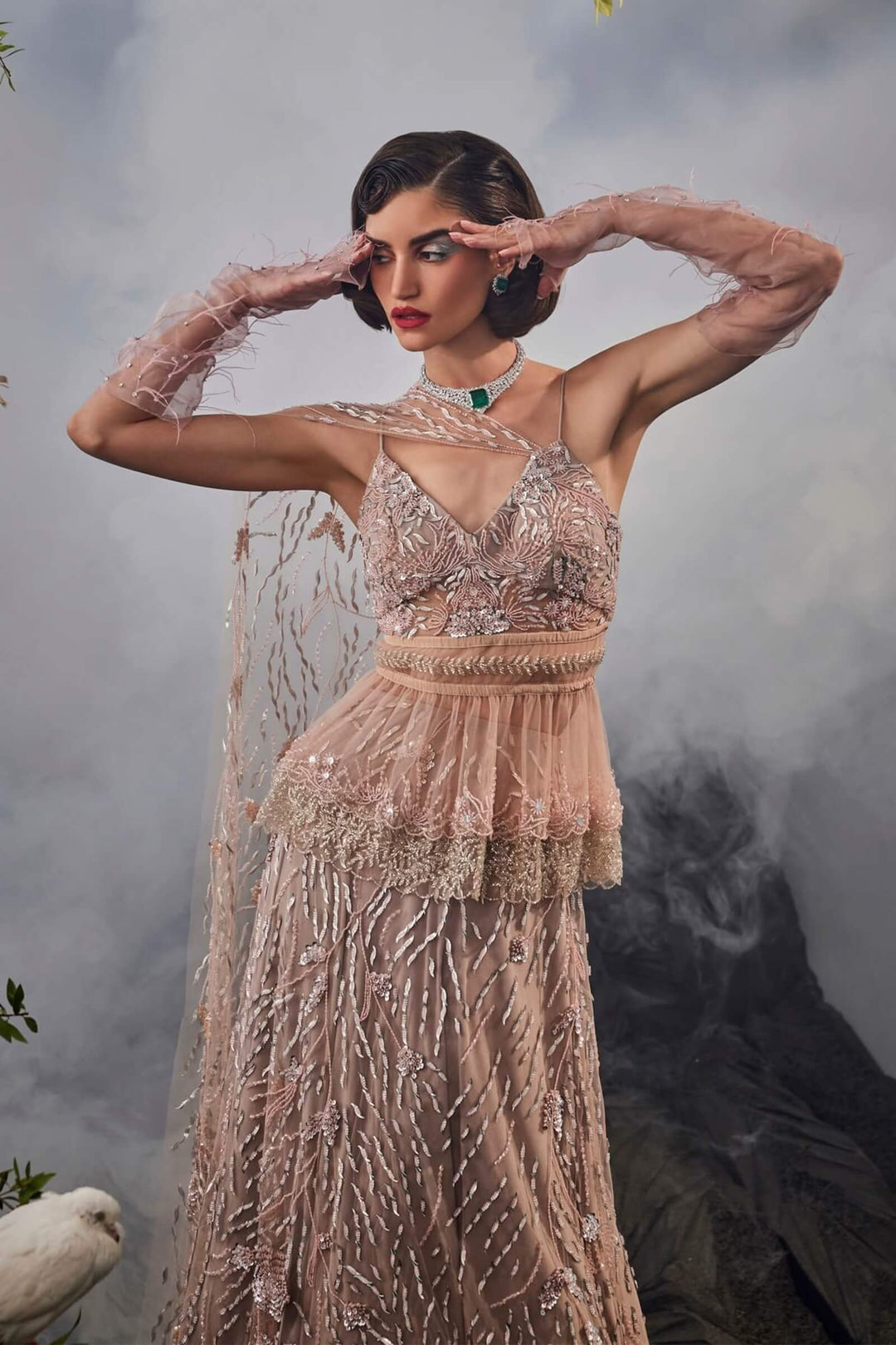 Blush Pink Peplum Top And Lehenga Set