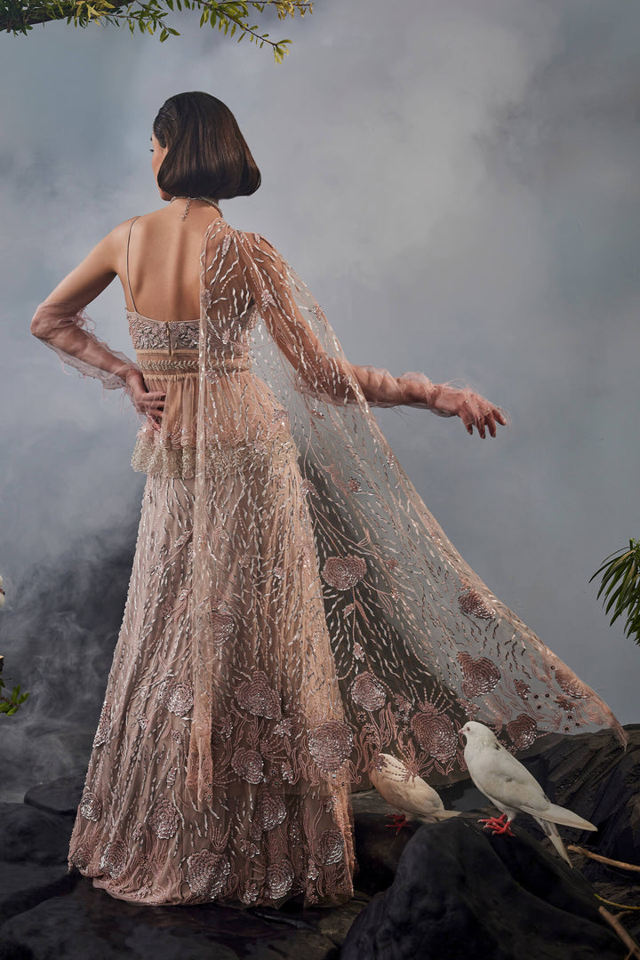 Blush Pink Peplum Top And Lehenga Set