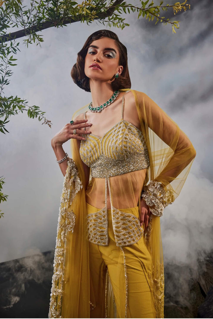 Layered Pants With Sheer Kurta And Sequin Work Stole