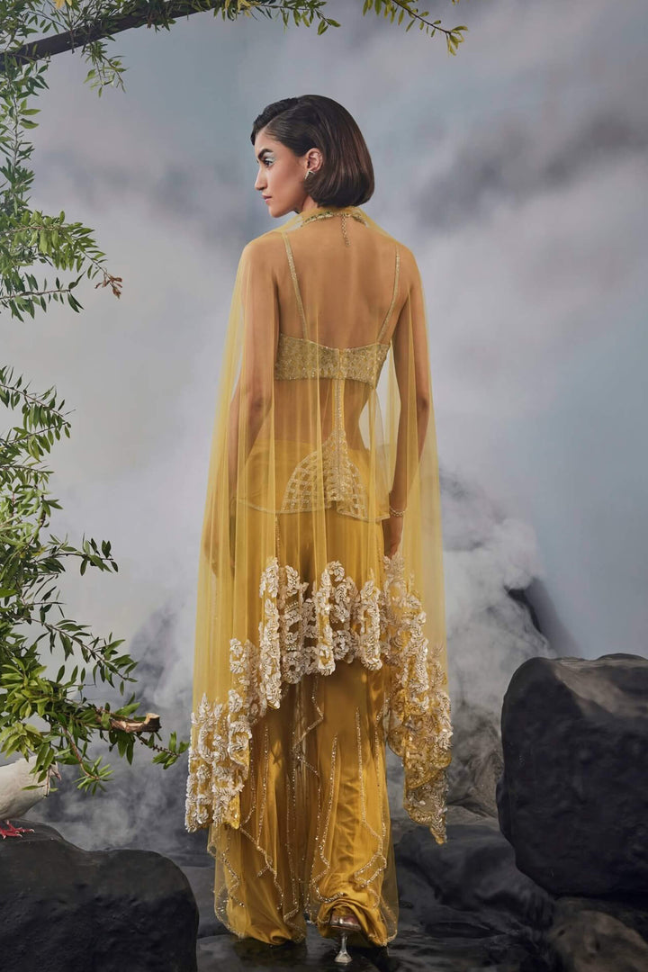 Layered Pants With Sheer Kurta And Sequin Work Stole