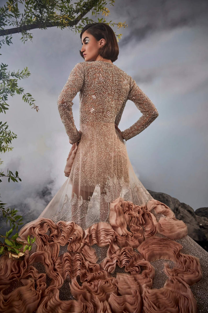 Starlight Dress with Asymetrical Hem & 3D Organza Ruffled Detail