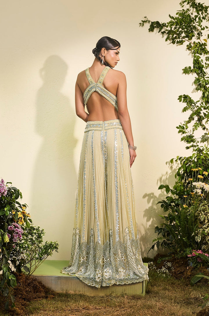 Celery Green Hand Embroidered Cutout Jumpsuit