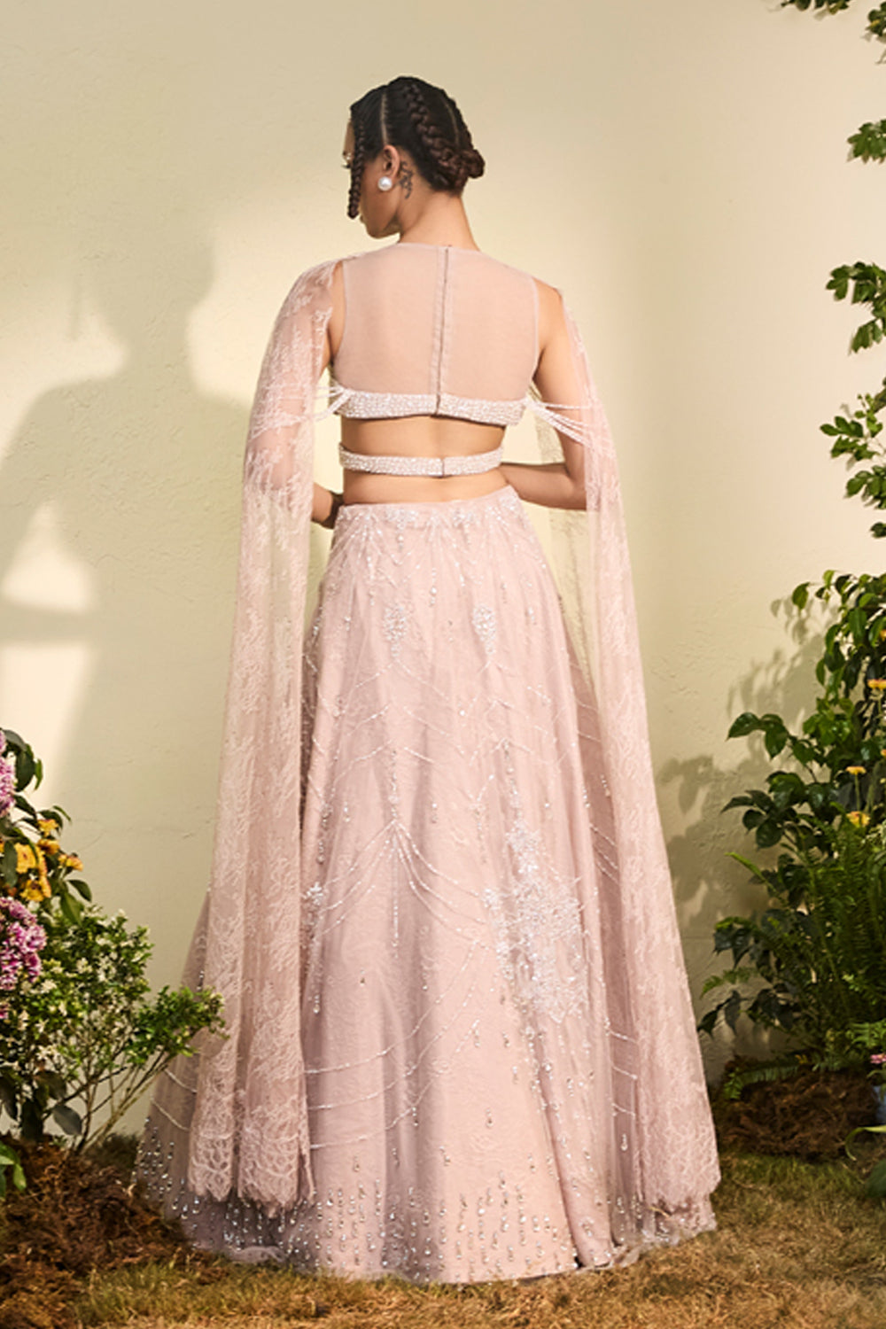 Old Rose Crystal Lehenga With Beaded Blouse