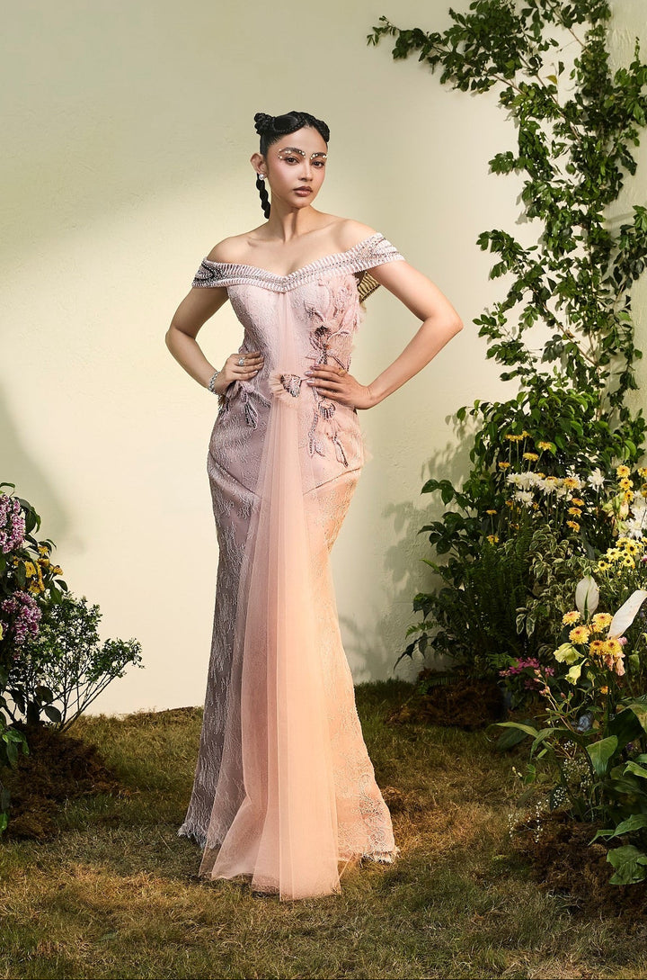 Blush Pink Lace Peplum With Skirt