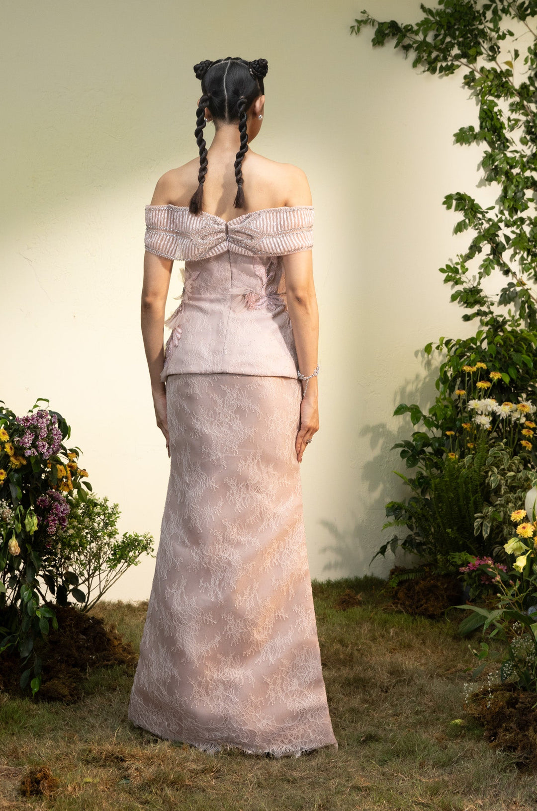 Blush Pink Lace Peplum With Skirt