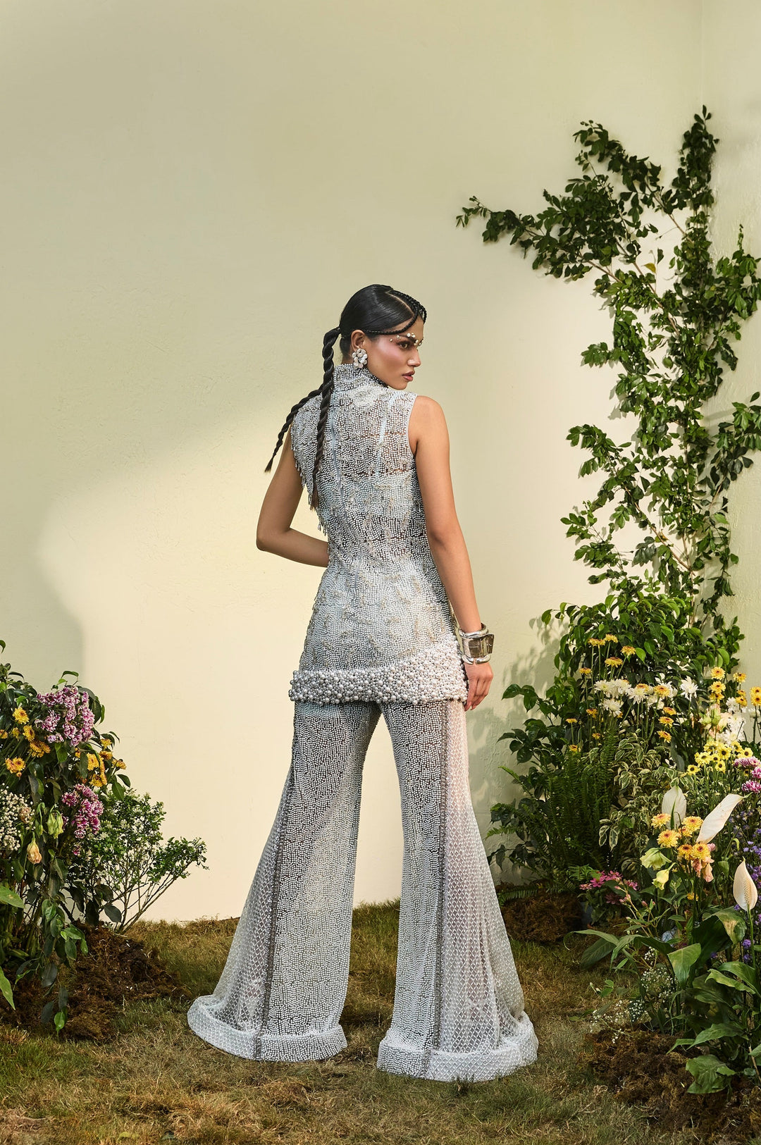 Powder Blue Pearl Embellished Co-ord Pant Set