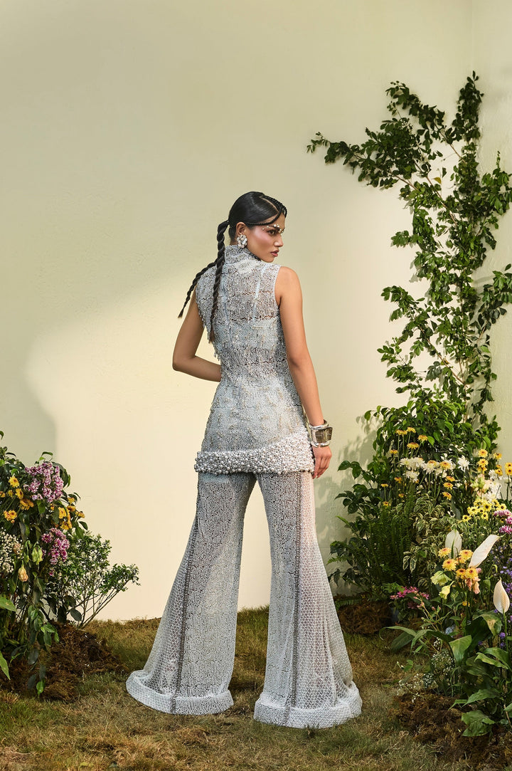 Powder Blue Pearl Embellished Co-ord Pant Set