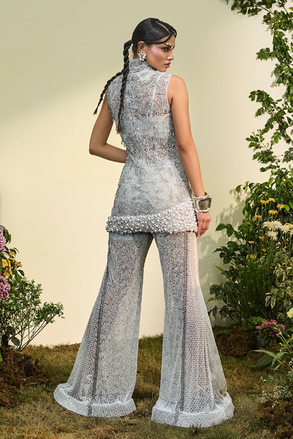 Powder Blue Pearl Embellished Co-ord Pant Set
