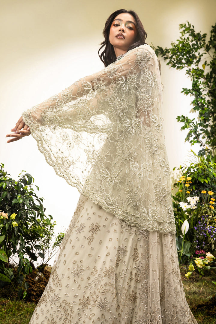 Mint Green Cutwork Lehenga Saree With Lace Aanchal And Beaded Blouse with Tassels