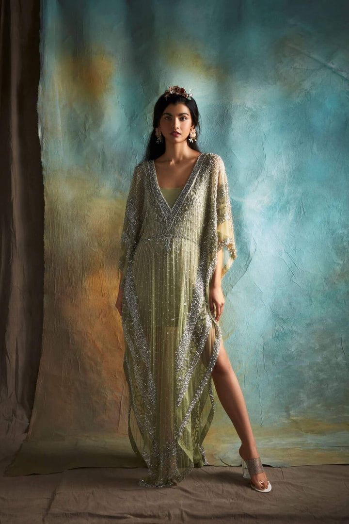 Crystal embellished Kaftan (Lime)