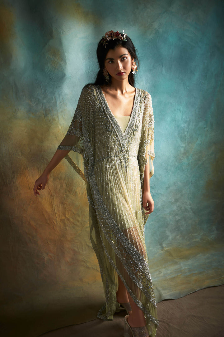 Crystal embellished Kaftan (Lime)