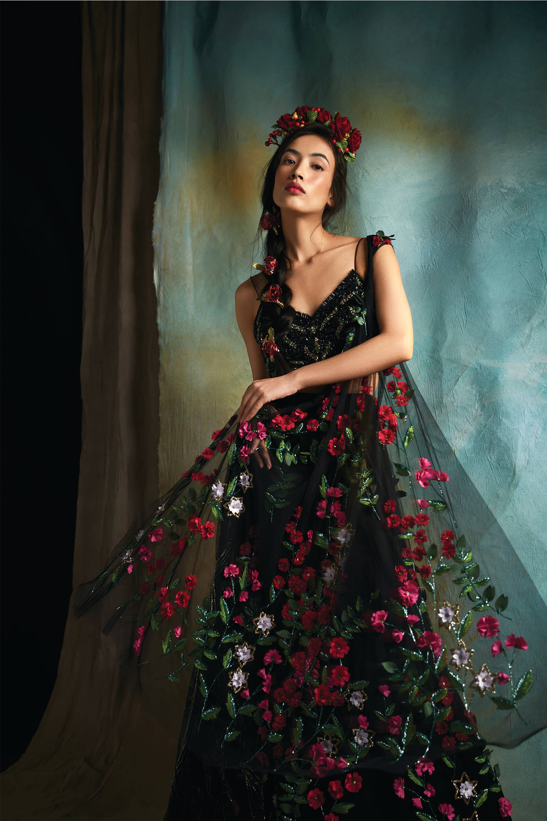 Black Petunia Lehenga With Beaded Blouse And Dupatta